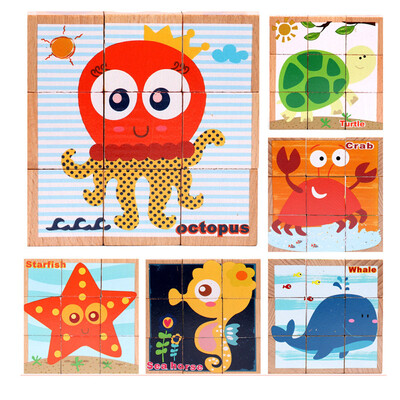 Tailored Children Wooden 9 Blocks Six Sides Building Blocks Dimensional Puzzle