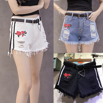 Summer Rose Flower Embroidery Hole Shorts Women Vintage White Denim Ripped Fringe Shorts Raw Edge Sexy Mini Jeans Shorts
Summer Rose Flower Embroidery Hole Shorts Women Vintage White Denim Ripped Fringe Shorts Raw Edge Sexy Mini Jeans Shorts