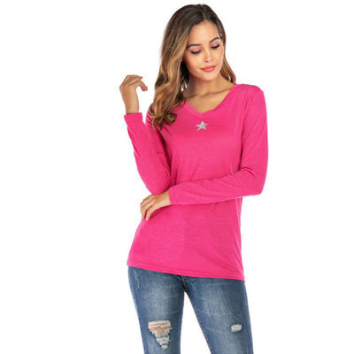 Printed T-Shirt Female Five-Pointed Star Decoration Sexy V-Neck Design Casual Wild Autumn New fashion Long Sleeve
Printed T-Shirt Female Five-Pointed Star Decoration Sexy V-Neck Design Casual Wild Autumn New fashion Long Sleeve