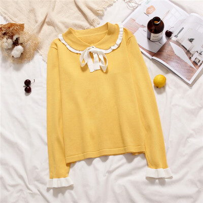 Women Sweater Turn-Down Collar Bow Sweet Sweater Long Sleeve Autumn Knitted Pullovers Korean Fashion Kawaii Female Tops
Women Sweater Turn-Down Collar Bow Sweet Sweater Long Sleeve Autumn Knitted Pullovers Korean Fashion Kawaii Female Tops