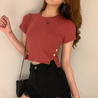 Women Sexy Side Split Button T-shirt Cropped Bodycon O-neck Tight Tops For Female Women Cheap Clothing
Women Sexy Side Split Button T-shirt Cropped Bodycon O-neck Tight Tops For Female Women Cheap Clothing