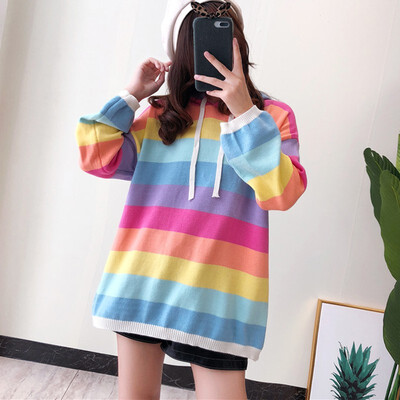 Rainbow Stripe Hooded Sweater Korean Sweet Knitted Pullover Autumn Knitwear Kawaii Long Sleeve Jumpers Pull Femme
Rainbow Stripe Hooded Sweater Korean Sweet Knitted Pullover Autumn Knitwear Kawaii Long Sleeve Jumpers Pull Femme