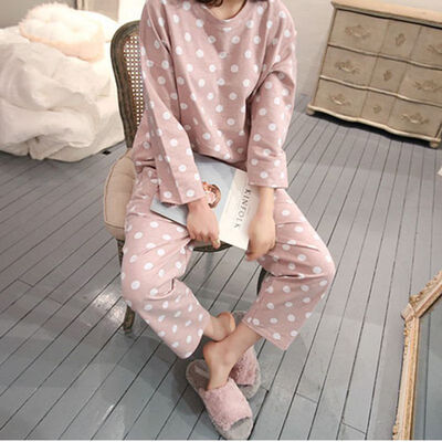 Women Lovely Autumn Sleepwear Cute Wave Dot Print Long Sleeved Female Tops Womens Long Pants Two pieces Sets
Women Lovely Autumn Sleepwear Cute Wave Dot Print Long Sleeved Female Tops Womens Long Pants Two pieces Sets
