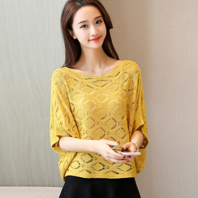 Women Elegant Knitted Womens Tops And Blouses Hollow Out Batwing Sleeve O-Neck Summer Tops Blusas Mujer De Moda
Women Elegant Knitted Womens Tops And Blouses Hollow Out Batwing Sleeve O-Neck Summer Tops Blusas Mujer De Moda