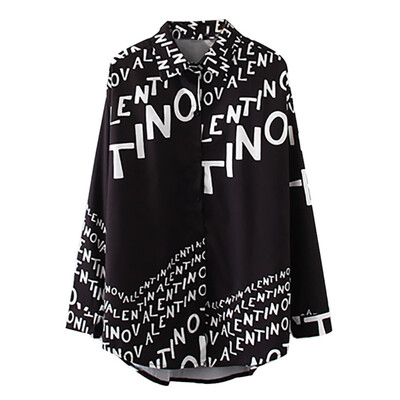 Women Vintage Letter Blouse Print Casual Lapel Shirt Loose Single-breasted Long Sleeve Blouse 
Women Vintage Letter Blouse Print Casual Lapel Shirt Loose Single-breasted Long Sleeve Blouse