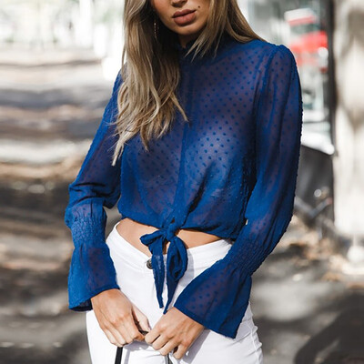Womens Solid Color Stand Collar Ruffles Short Blouse Elasticated Long-sleeved Chiffon Lace Up Elegant Women Blouse And Tops
Womens Solid Color Stand Collar Ruffles Short Blouse Elasticated Long-sleeved Chiffon Lace Up Elegant Women Blouse And Tops