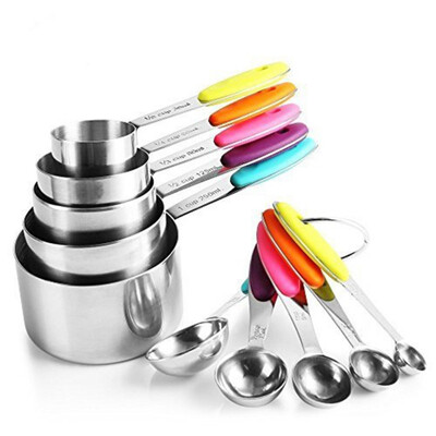 Stainless Steel Set of 10 Pieces Including 5 Measuring Cups&5 Measuring Spoons with Silicone Handle
Stainless Steel Set of 10 Pieces Including 5 Measuring Cups&5 Measuring Spoons with Silicone Handle