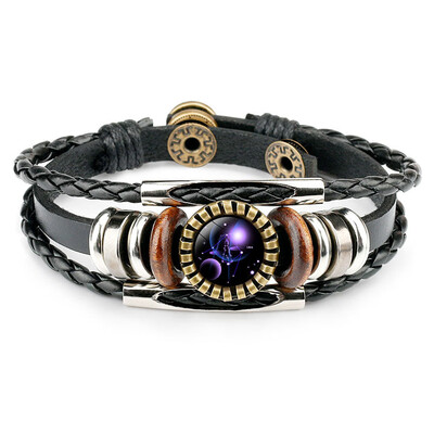 Retro Leather Rope Twelve Constellations Time Gem Weaving Bracelet Fashion Wild Men Women Accessories
Retro Leather Rope Twelve Constellations Time Gem Weaving Bracelet Fashion Wild Men Women Accessories