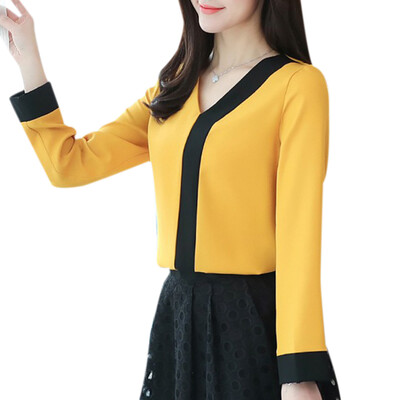 Spring Fashion Women Chiffon Shirt V-Collar Long Sleeve Female Top Contrast Color Office Lady Blouse
Spring Fashion Women Chiffon Shirt V-Collar Long Sleeve Female Top Contrast Color Office Lady Blouse