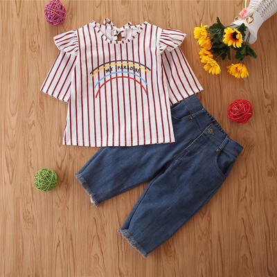 Casual Autumn Baby Girl Long Flare Sleeve Stripe Rainbow Print Blouse TopsDenim Pants Casual Costume Set
Casual Autumn Baby Girl Long Flare Sleeve Stripe Rainbow Print Blouse TopsDenim Pants Casual Costume Set