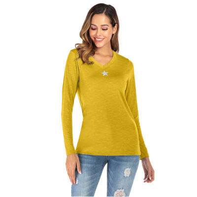 Printed T-Shirt Female Five-Pointed Star Decoration Sexy V-Neck Design Casual Wild Autumn New fashion Long Sleeve
Printed T-Shirt Female Five-Pointed Star Decoration Sexy V-Neck Design Casual Wild Autumn New fashion Long Sleeve