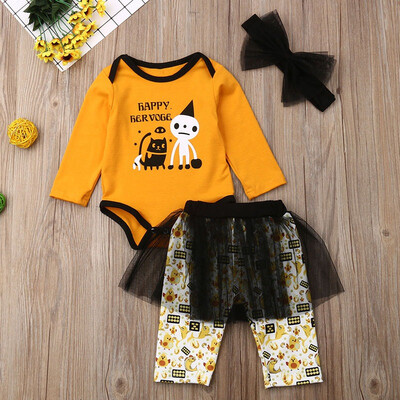 Autumn Baby Girl Long Sleeve Halloween Cartoon Letters Romper Tops Floral Mesh Trousers Headband Set
Autumn Baby Girl Long Sleeve Halloween Cartoon Letters Romper Tops Floral Mesh Trousers Headband Set