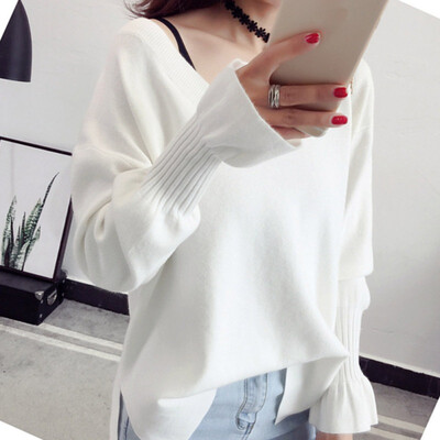 Women Pullovers Korean Solid Color V-neck Sweater Women Loose Trumpet Flare Sleeve Sleeve Sweater Split Clothing
Women Pullovers Korean Solid Color V-neck Sweater Women Loose Trumpet Flare Sleeve Sleeve Sweater Split Clothing