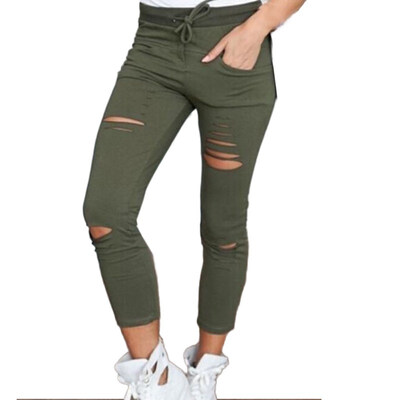 Female Trousers Women Hole leggings Ripped Pants Slim Stretch Drawstring Trousers Pants Army Green Pants
Female Trousers Women Hole leggings Ripped Pants Slim Stretch Drawstring Trousers Pants Army Green Pants