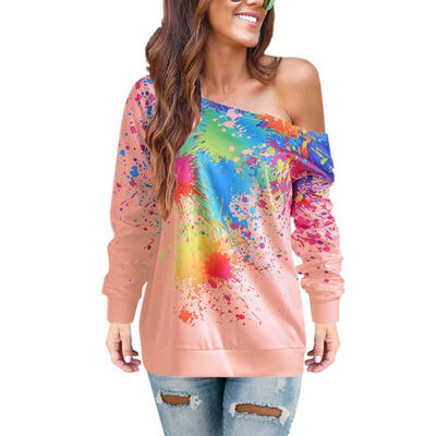 Color Splash Ink T-Shirt Female Oblique Shoulder Spray Paint Fashion Simple Casual Wild Wild Autumn New Yards Sufficient
Color Splash Ink T-Shirt Female Oblique Shoulder Spray Paint Fashion Simple Casual Wild Wild Autumn New Yards Sufficient