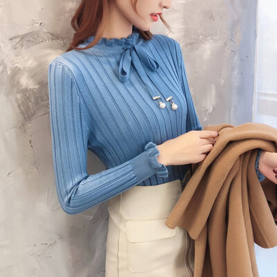 Women Sweater Autumn Long Sleeve Bow Collar Casual Slim Elegant Sweater Winter Knitted Sweater Lace Up Female Pullover
Women Sweater Autumn Long Sleeve Bow Collar Casual Slim Elegant Sweater Winter Knitted Sweater Lace Up Female Pullover