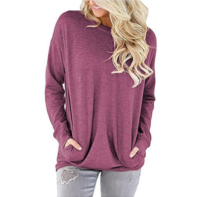 European&American foreign trade autumn new round collar bat long sleeve pocket decorated T-shirt female
European&American foreign trade autumn new round collar bat long sleeve pocket decorated T-shirt female