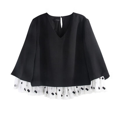 Women Chiffon Color Stitching Loose Blouse V-neck Polka Dot Black Blouse Vintage Seven-quarter Sleeve Womens Tops&Blouses
Women Chiffon Color Stitching Loose Blouse V-neck Polka Dot Black Blouse Vintage Seven-quarter Sleeve Womens Tops&Blouses