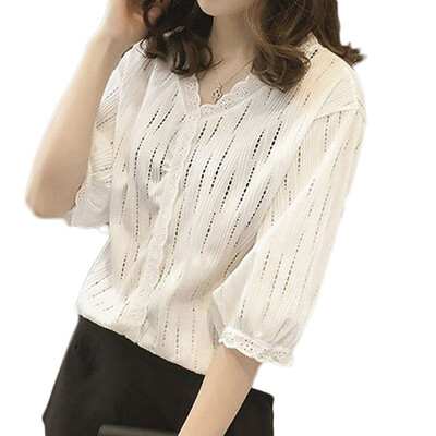 Womens Shirts Blouses&Tops half Sleeve Lace trim Sweet Spring Summer Hollow Out V-neck plus size shirts Female
Womens Shirts Blouses&Tops half Sleeve Lace trim Sweet Spring Summer Hollow Out V-neck plus size shirts Female