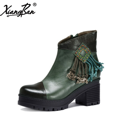 Xiangban handmade women ankle boots shoes genuine leather fringed boots elegant high heeled fashion female boots thick bottom
Xiangban handmade women ankle boots shoes genuine leather fringed boots elegant high heeled fashion female boots thick bottom