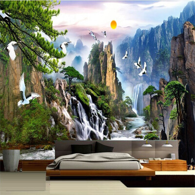 Chinese Style Landscape Paintings Wall Mural Sunrise Mountain Waterfalls Red-crowned Crane Custom 3D Photo Wallpaper Living Room
Chinese Style Landscape Paintings Wall Mural Sunrise Mountain Waterfalls Red-crowned Crane Custom 3D Photo Wallpaper Living Room