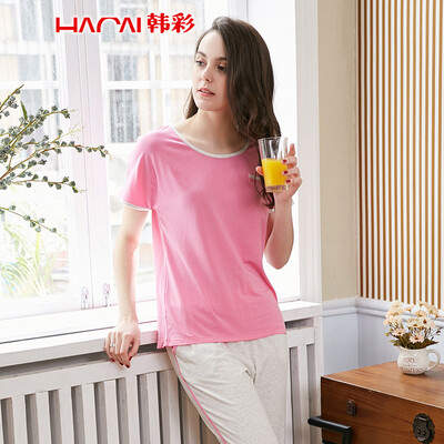 Han Cai HACAI pajamas womens thin section short-sleeved trousers modal cotton solid color simple home service set orange powder 17095
Han Cai HACAI pajamas womens thin section short-sleeved trousers modal cotton solid color simple home service set orange powder 17095