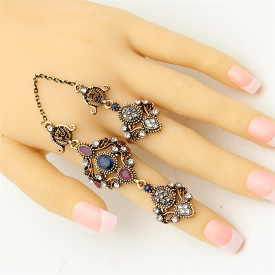 Nobby Flower Double Finger Ring Turkish Women Antique Crystal Ethnic Chain Rings Royal Ladies Arabesque Jewelry Anneau Anillos
Nobby Flower Double Finger Ring Turkish Women Antique Crystal Ethnic Chain Rings Royal Ladies Arabesque Jewelry Anneau Anillos