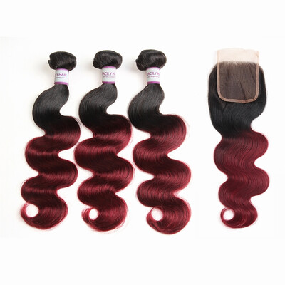 Racily Hair Ombre Brazilian Body Wave Hair 3 Bundles with Lace Closure 1B Burgundy Human Hair Weave Bundles Dark Red to 99J
Racily Hair Ombre Brazilian Body Wave Hair 3 Bundles with Lace Closure 1B Burgundy Human Hair Weave Bundles Dark Red to 99J