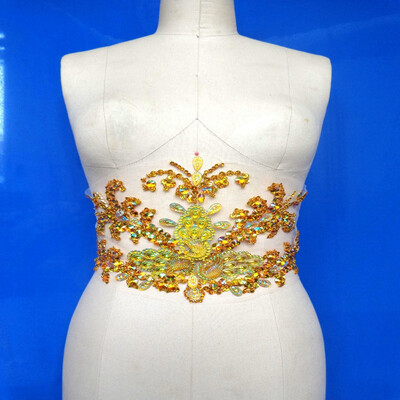 Golden Hand made crystals trim patches sew on Rhinestones applique 4319cm for top dress skirt accessory
Golden Hand made crystals trim patches sew on Rhinestones applique 4319cm for top dress skirt accessory