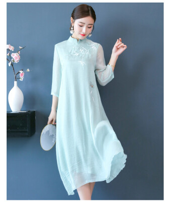 

2018 новый китайский стиль улучшил Cheongsam платье ретро печать сшивание cheongsam платье леди благородные дамы