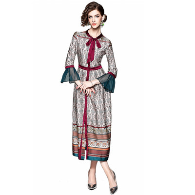 2018 Summer Bow Neck Geometric Print Ankle-length Dress With Flare Sleeve Midi Dresses For Women
2018 Summer Bow Neck Geometric Print Ankle-length Dress With Flare Sleeve Midi Dresses For Women