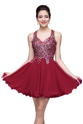 2018 A-line Sweetheart Short Sleeveless Chiffon Prom Dresses with Crystal Beads
2018 A-line Sweetheart Short Sleeveless Chiffon Prom Dresses with Crystal Beads