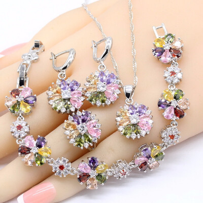 Multi Color Topaz Folwer Shape Bracelet Earrings Necklace Pendant Rings 925 Silver Jewelry Sets For Women
Multi Color Topaz Folwer Shape Bracelet Earrings Necklace Pendant Rings 925 Silver Jewelry Sets For Women