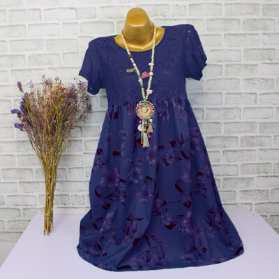 Women New Fashion Lace Patchwork Floral Print Vintage Dress Short Sleeve Midi Plus Size Dress
Women New Fashion Lace Patchwork Floral Print Vintage Dress Short Sleeve Midi Plus Size Dress