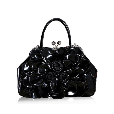 Fashion patent leather handbag women diamond casual flowers bride handbag red shoulder bag famous brand messenger bag