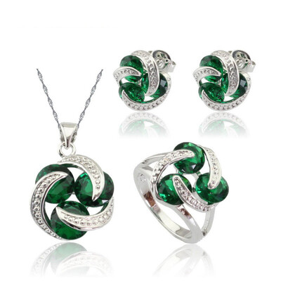 Fashion Green Stone Silver Plated Ring for Women Necklace Pendant Choker Earrings Ring Free Jewelry Box
Fashion Green Stone Silver Plated Ring for Women Necklace Pendant Choker Earrings Ring Free Jewelry Box