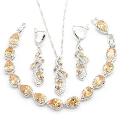 Orange Champagne 925 Silver Jewelry Sets For Women Earrings Pendant Necklace Bracelet Birthday Gift
Orange Champagne 925 Silver Jewelry Sets For Women Earrings Pendant Necklace Bracelet Birthday Gift