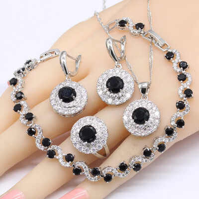 Blue Black Sapphire 925 Silver Bridal Jewelry Sets Necklace Pendant Earrings Bracelets Rings For Women
Blue Black Sapphire 925 Silver Bridal Jewelry Sets Necklace Pendant Earrings Bracelets Rings For Women