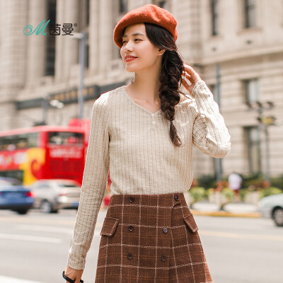 INMAN 2018 autumn new solid color V-neck button literary fan vertical stripes long-sleeved T-shirt female 18830VP21221 beige white
INMAN 2018 autumn new solid color V-neck button literary fan vertical stripes long-sleeved T-shirt female 18830VP21221 beige white