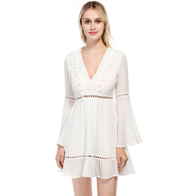 PREISEI New Women One-piece Dress White Pink Sexy Slim Empire V-neck Long Flare Sleeve Chiffon Mini A-line Dress
PREISEI New Women One-piece Dress White Pink Sexy Slim Empire V-neck Long Flare Sleeve Chiffon Mini A-line Dress