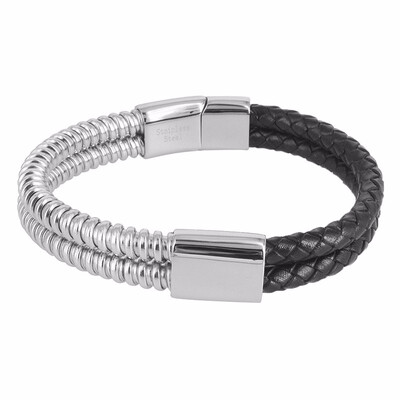 Elastic Half Band Stainless Steel Cuff Bangle Genuine Leather Bracelet Double Layer 75
Elastic Half Band Stainless Steel Cuff Bangle Genuine Leather Bracelet Double Layer 75