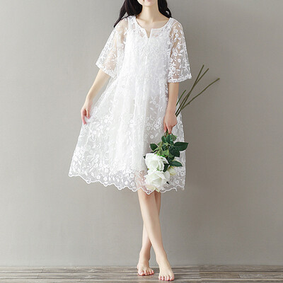 CITYPLUS Loose Lace Embroidered Dress-- CWQZ172358