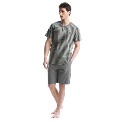 Han Choi HACAI pajamas male short-sleeved modal striped round neck home clothing suit deep linen gray 17095 L
Han Choi HACAI pajamas male short-sleeved modal striped round neck home clothing suit deep linen gray 17095 L
