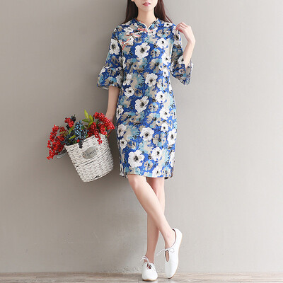 City plus CITYPLUS retro art bouquet cotton&linen printing improved collar collar cheongsam dress dress CWQZ174466 blue
City plus CITYPLUS retro art bouquet cotton&linen printing improved collar collar cheongsam dress dress CWQZ174466 blue