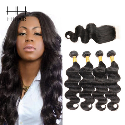 HHHair Brazilian Body wave Hair 4 Bundles With 1pc Closure Unprocessed Virgin Human Hair Weft with 1pc 4x4 Inch Free Part Closure
HHHair Brazilian Body wave Hair 4 Bundles With 1pc Closure Unprocessed Virgin Human Hair Weft with 1pc 4x4 Inch Free Part Closure