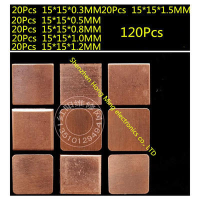 120PCSSet 15mm x 15mm Thermal Conductive Pads Copper Mat for PC Repair GPU GBA CPU CHIP Memory IC
120PCSSet 15mm x 15mm Thermal Conductive Pads Copper Mat for PC Repair GPU GBA CPU CHIP Memory IC