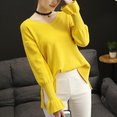 New products spring sweater pure color sweater loose V collar long sleeved ladies trumpet sleeves V collar sweater bottomin
New products spring sweater pure color sweater loose V collar long sleeved ladies trumpet sleeves V collar sweater bottomin