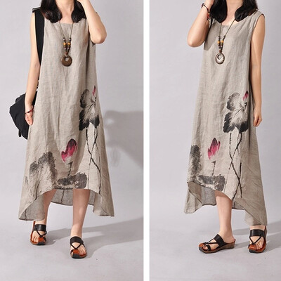 New fashion summer style cotton linen vintage printed women casual loose long dress Party Gown
New fashion summer style cotton linen vintage printed women casual loose long dress Party Gown