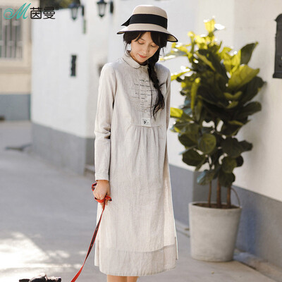 Yan Man (INMAN) 2017 autumn new style art embroidery cotton and linen shirt dress doll collar long skirt 1873101080 soil khaki M
Yan Man (INMAN) 2017 autumn new style art embroidery cotton and linen shirt dress doll collar long skirt 1873101080 soil khaki M