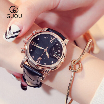 GUOU Women Delicate Gold Quartz Watch Leather Strap Wrist Watch Ladies Elegant Dress Watch
GUOU Women Delicate Gold Quartz Watch Leather Strap Wrist Watch Ladies Elegant Dress Watch